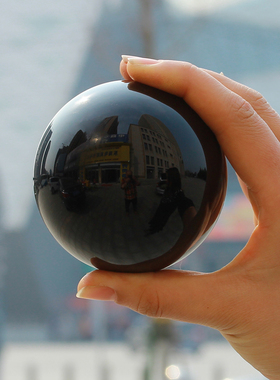 天然黑曜石水晶球摆件黑色原矿