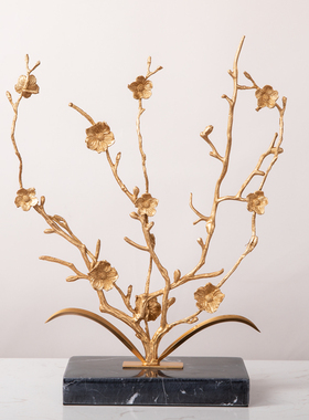 中式风书房全铜寒梅花开富贵摆件