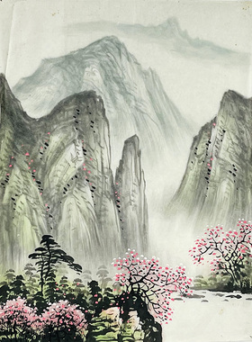 字画捡漏山水国画写意水墨画竖幅纯手绘原稿特价促销无落款题款