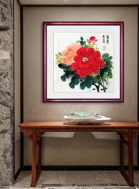 特惠手绘国画牡丹画纯手工小品斗方花开富贵卧室书房装饰挂画花鸟