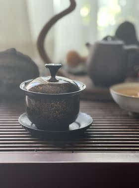 漆器｜髹缮斋原创设计 三才之才子佳人茶杯盖碗三才盖碗犀皮款
