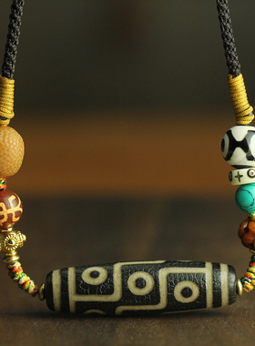 天然西藏真品九眼天珠项链男女款藏饰藏式横穿挂脖锁骨项三眼吊坠