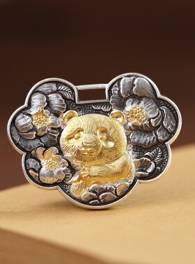 足银描金工艺熊猫卡通动漫项链坠