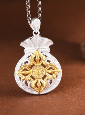 描金工艺十字金刚杵小众设计吊坠