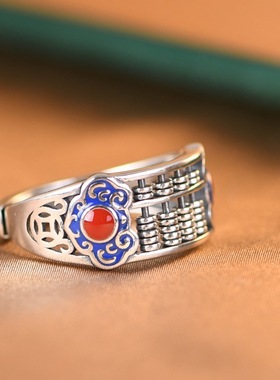 如意算盘银戒指珐琅彩女款民族风