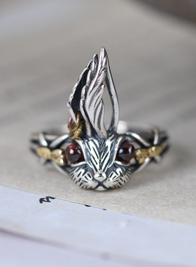 个性纯银复古大耳朵卡通戒指女款