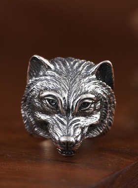 复古工艺小众设计男士狼头银戒指