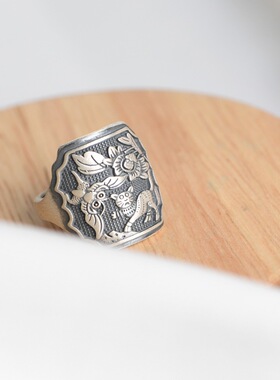 女款开口方形猫咪戒指