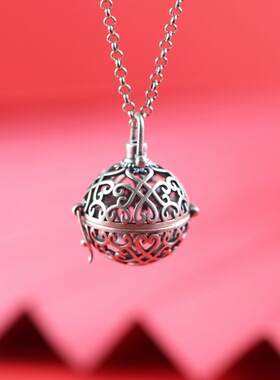 古银铺S925纯银复古做旧工艺吊坠女款香囊香薰香丸可打开配饰项坠