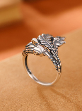 凤凰羽毛戒指民族风小众设计女款
