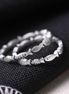 足银复古哑光指环日韩小众