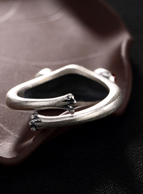 女复古金蟾镶嵌戒指百搭女士纯银