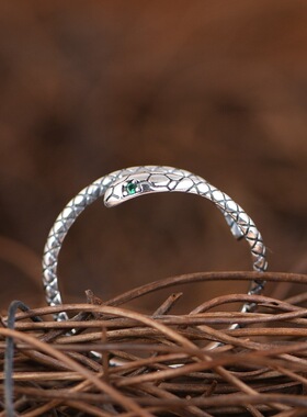 开口小蛇银戒指复古工艺简约女款