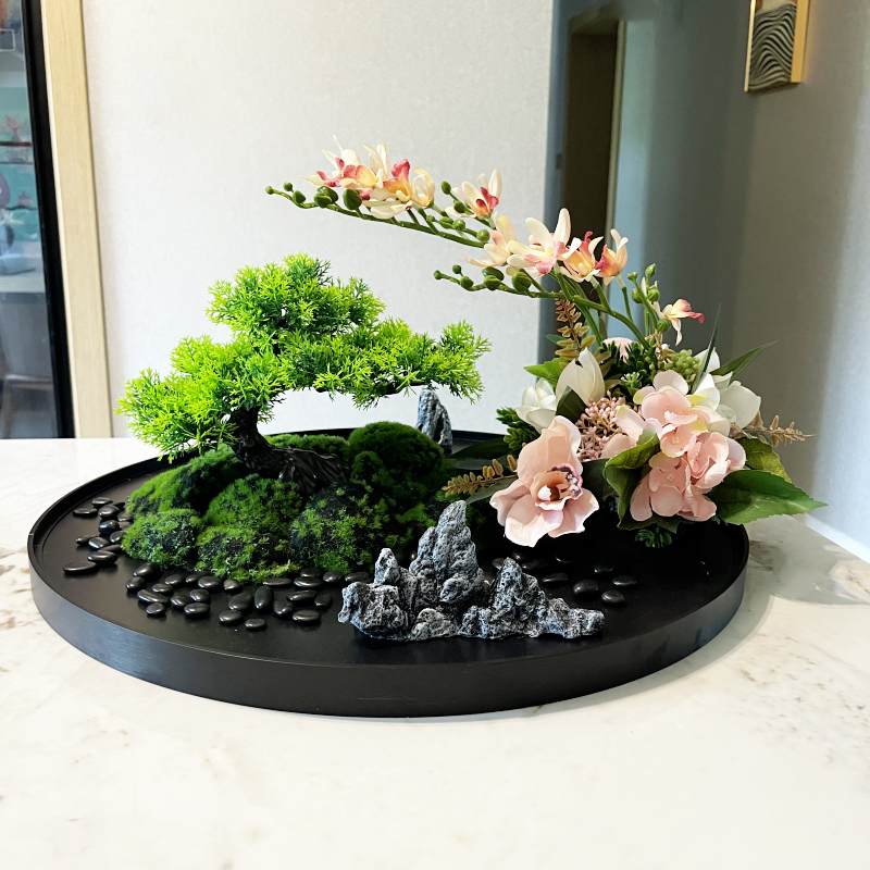 酒店圆形餐桌中间包间转盘装饰品摆件微景观仿真花艺插花盘景套装,淘宝优惠券,粉丝福利购,淘宝优惠卷