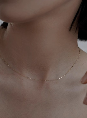 S925纯银波光粼粼项链女轻奢小众设计高级感镀K金细链素链锁骨链