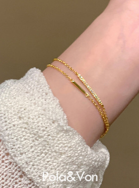 S925银镀14K金双层叠戴精致锆石手链女ins小众设计高级冷淡风气质