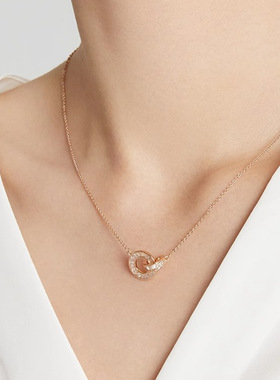 2024新款罗马圆环项链女轻奢高级设计感时尚气质双环相扣锁骨颈链