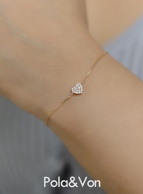 s925银镀14K金锆石爱心可调节手链小众设计感日系百搭叠戴女礼物