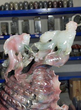 天然奇石鸡血玉金玉满堂雕刻摆件客厅玄关办公室送礼佳品招财纳福