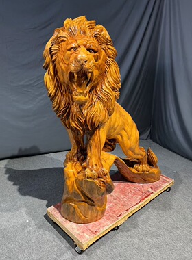 香樟木大狮子摆件实木雕刻工艺品客厅办公室装饰品乔迁开业礼品