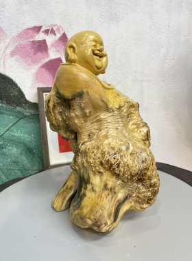 天然根艺根雕木雕黄杨木树瘤笑口常开弥勒装饰观赏家居办公摆件
