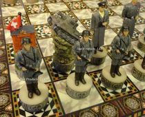 American Chess Atlantic Fancy Chessboard 14 US German Soldiers Styled Pawns Solid Wood