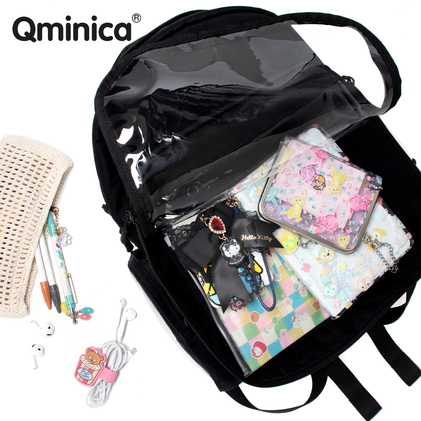 Qminica新品学院风痛包双肩娃包三视窗痛包大容量背包吧唧书包女,淘宝优惠券,粉丝福利购,淘宝优惠卷