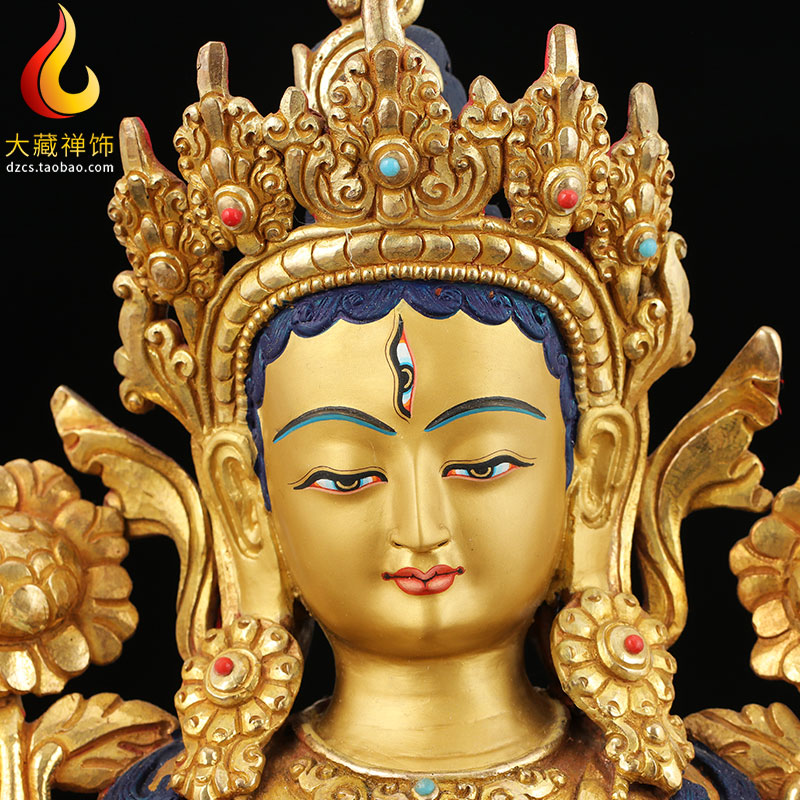 精品尼泊尔黄铜白度母菩萨佛像鎏金西藏密宗神像摆件居家供奉1尺-图0