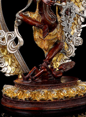 密宗古色鎏金银供奉12寸红度佛像