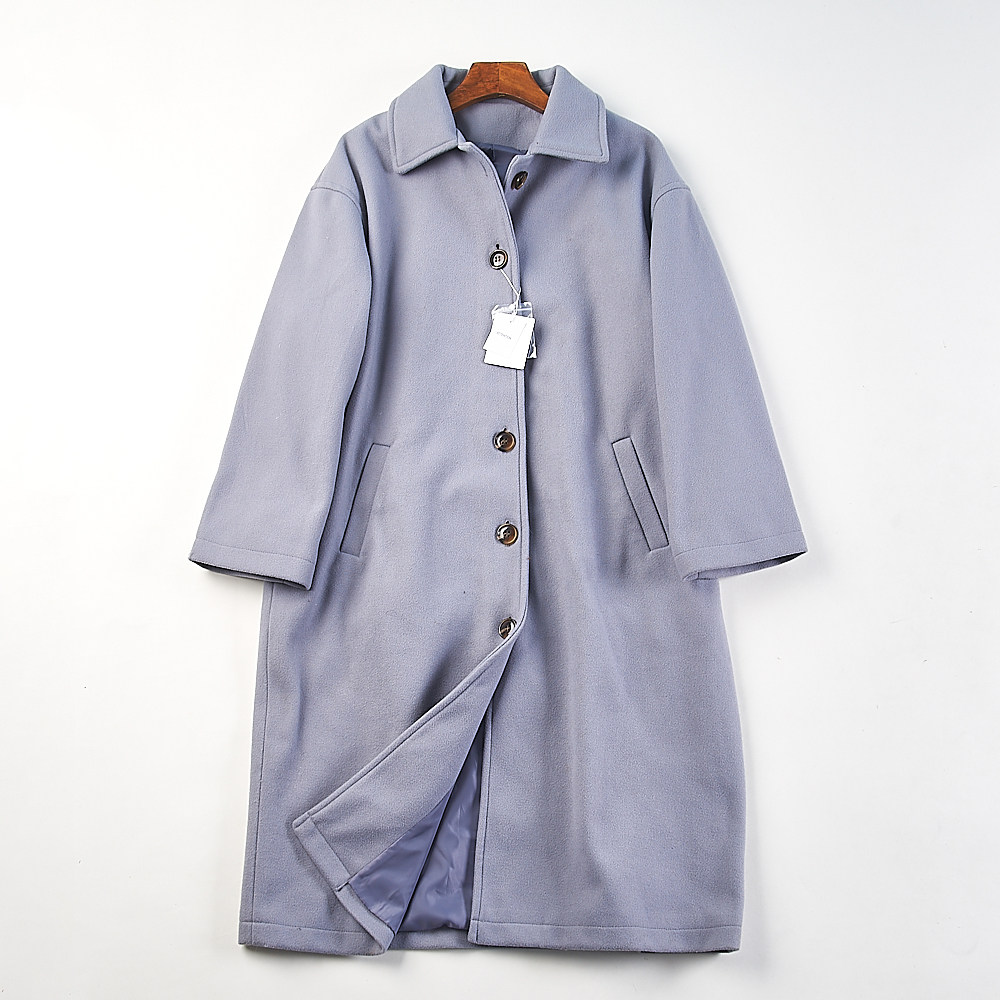 日单翻领单排扣毛呢风衣外套女H84588秋冬宽松大码通勤中长款大衣,淘宝优惠券,粉丝福利购,淘宝优惠卷