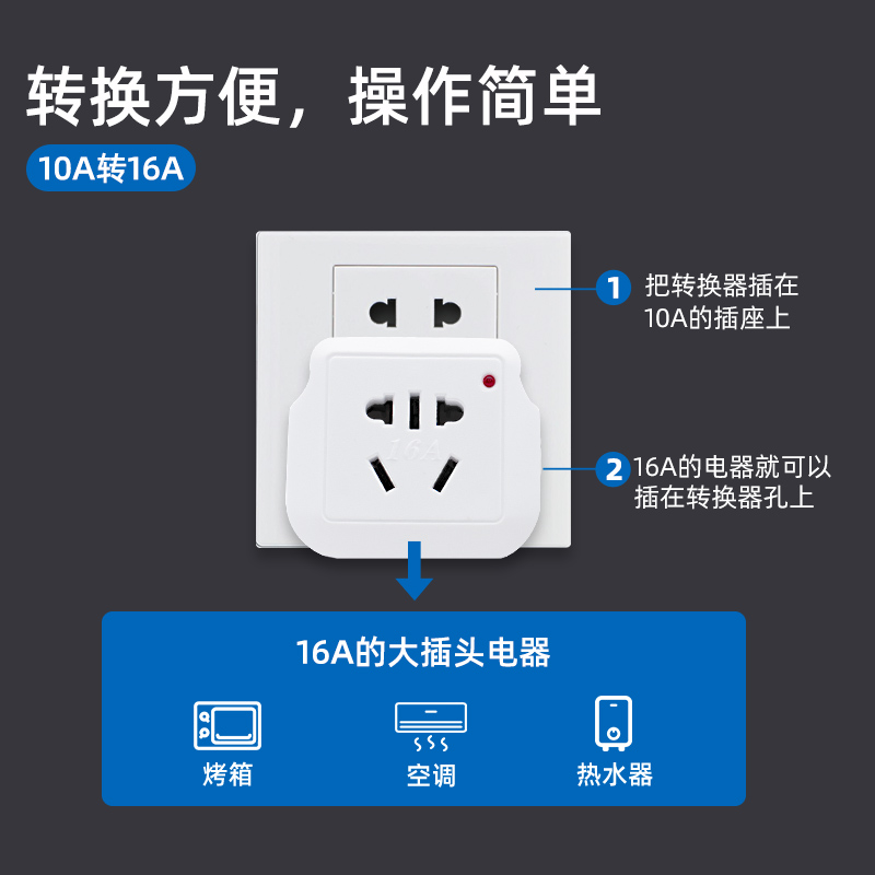 16安空调插座转换器10A转16A大功率热水器油汀电源大三孔转换插头 - 图0