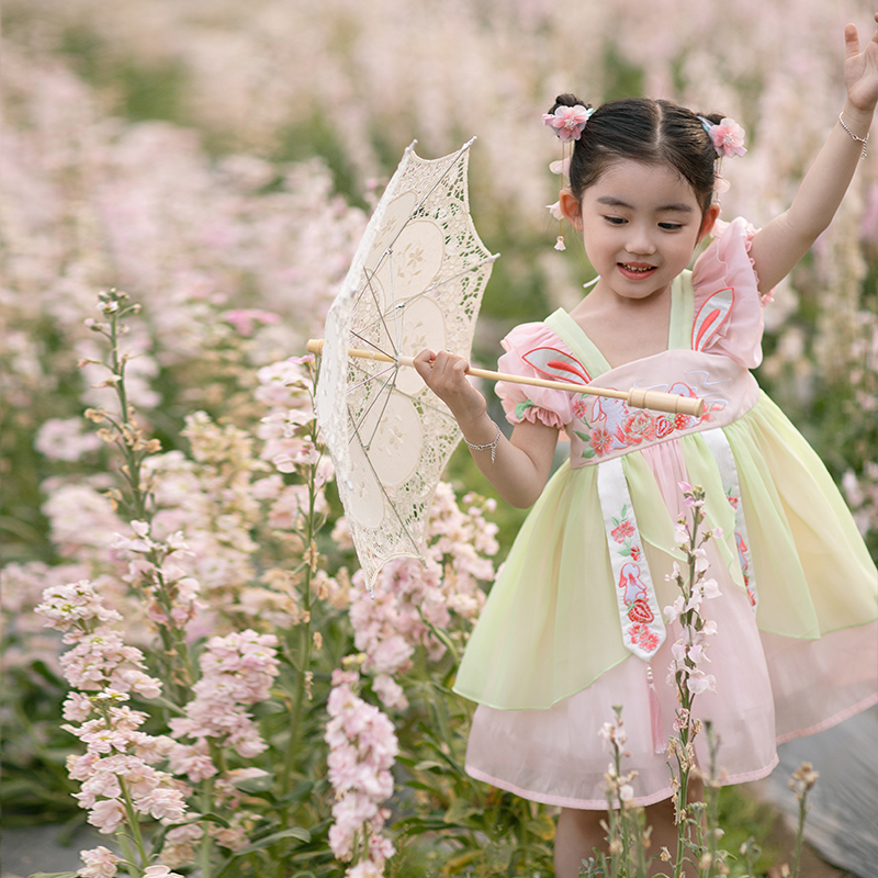 小月娥改良齐胸襦裙夏季儿童汉服女童幼宝宝洛丽塔古风刺绣连衣裙