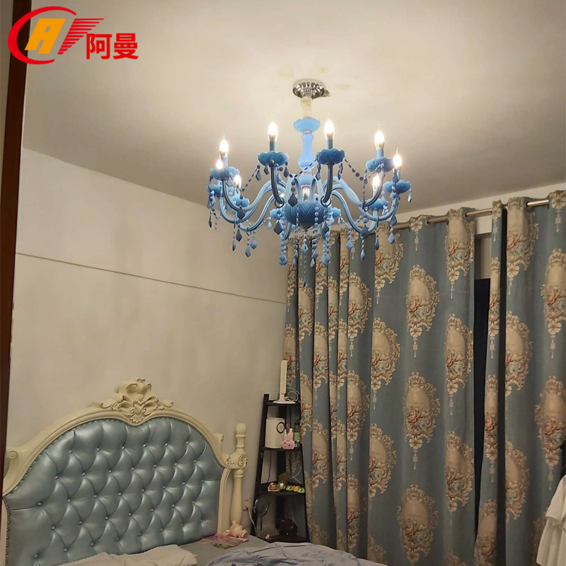 欧式地中海蓝色水晶灯马卡龙儿童卧室吊灯个性咖啡厅彩色水晶灯具 - 图0