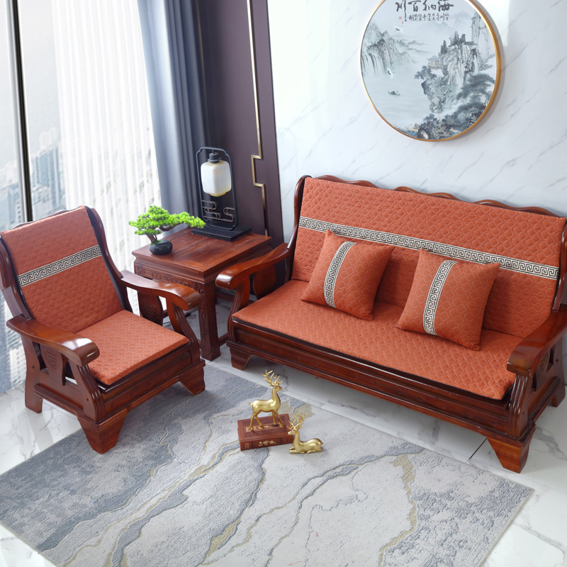 红木沙发垫子坐垫老中式实木质加厚海绵带靠背连体四季通用防滑