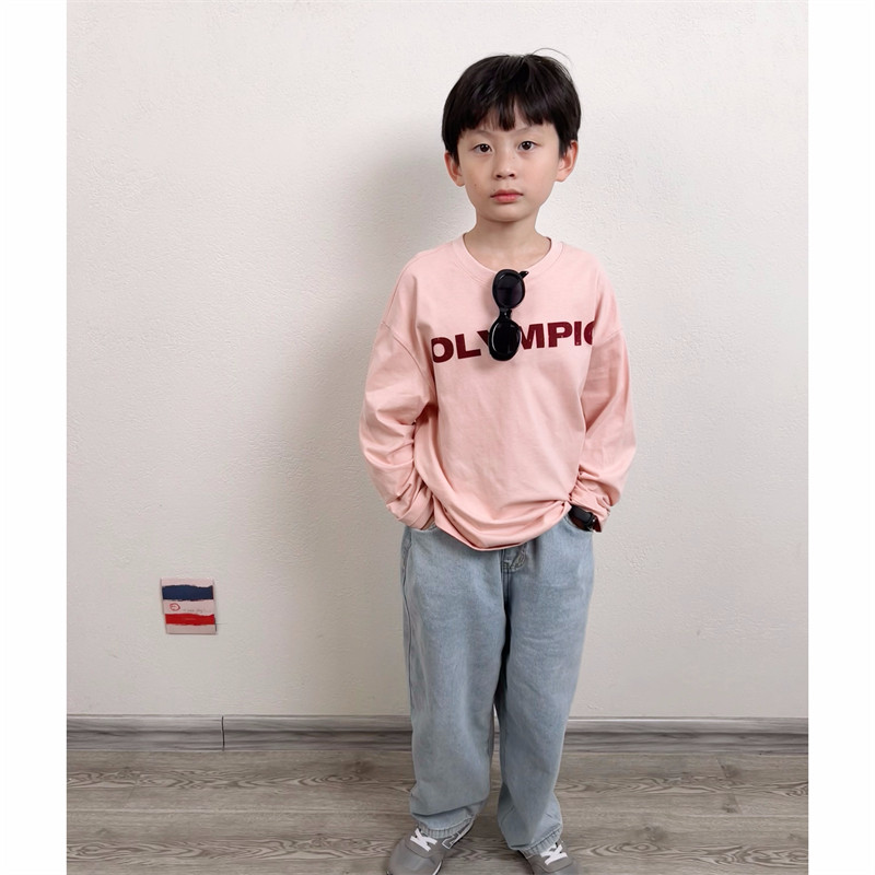 童童妈定制男女童粉紫色纯棉韩版宽松字母简约舒适长袖T恤春秋装,淘宝优惠券,粉丝福利购,淘宝优惠卷