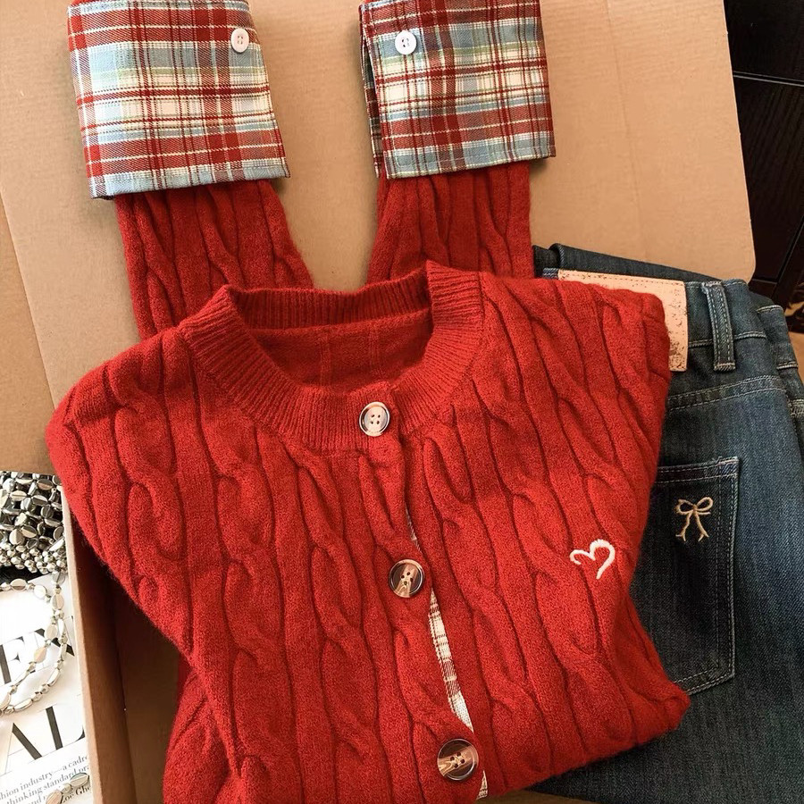 静茹领长袖排扣加厚针织毛衣开衫外套秋冬季新款上衣女毛衣66263,淘宝优惠券,粉丝福利购,淘宝优惠卷