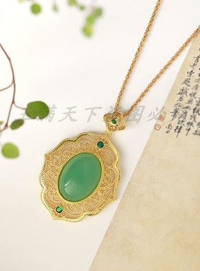 新疆金丝玉东陵玉吊坠项链锁骨链