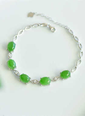 新疆天然和田玉碧玉蛋形手链手环