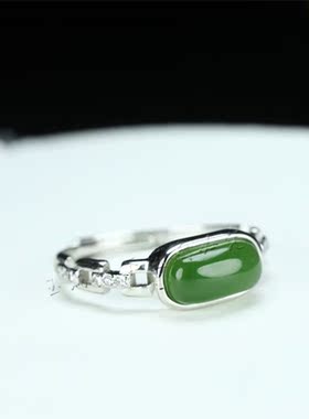 方形戒指防过敏开口天然和田玉