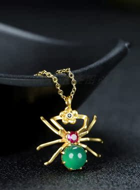 24k真金玉髓绿玉髓知足常乐蜘蛛