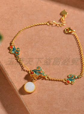 新疆天然和田玉白玉圆鼓面手链