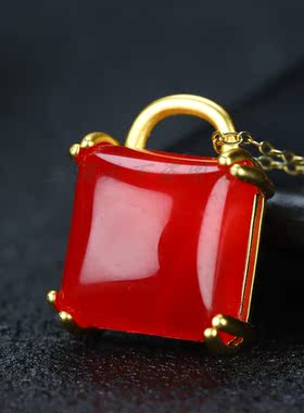 天然高冰玉髓24k真金方形女百搭