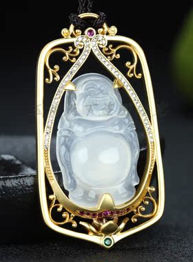 天然冰种笑佛白玉髓24k真金玛瑙
