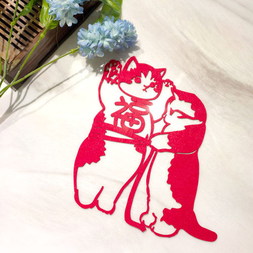 猫猫招财福字新年门贴窗花剪纸玻璃贴马年春节福字过年乔迁装饰 - 图1