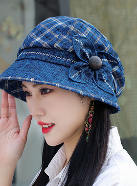春秋帽气质四叶花女韩版帽子潮