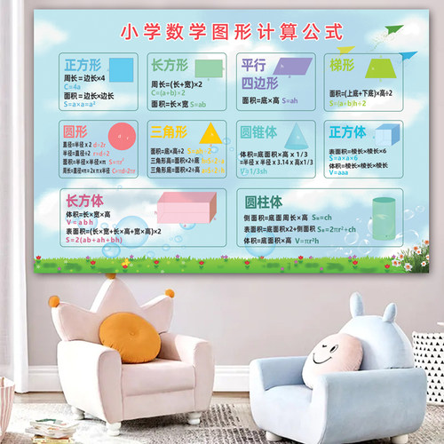 小学单位换算表数学公式大全挂图面积体积图形计算知识点汇总墙贴 - 图0