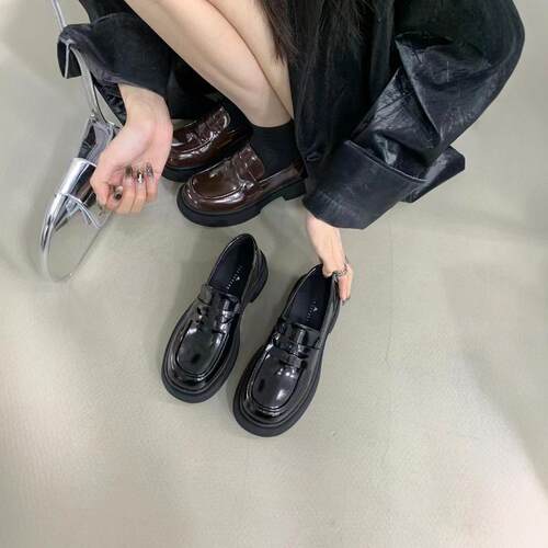ALILOVER阿里情人厚底黑色小皮鞋女真皮秋季英伦风百搭乐福鞋单鞋 - 图2