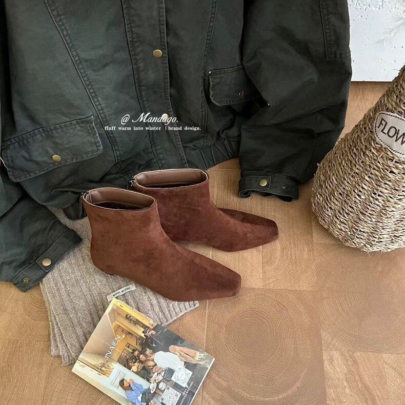 THEMANDAGO芒大果 加绒版～精致显气质小方头瘦瘦短靴低跟时装靴,淘宝优惠券,粉丝福利购,淘宝优惠卷