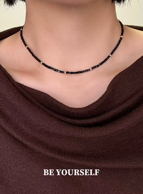 高级感天然黑尖晶碧玺项链女