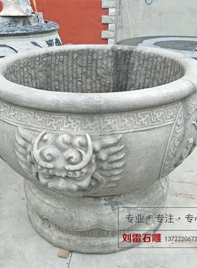 花盆仿古做旧浮雕龙头圆形大理石